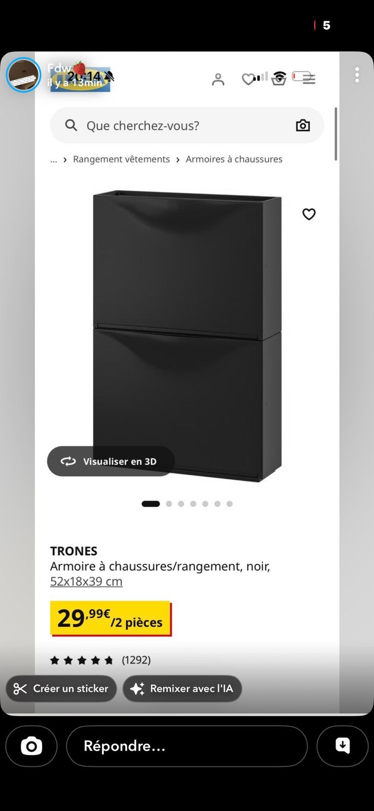 armoir a chaussure ikea 4 piece, Maison & Meubles, Enlèvement ou Envoi, Comme neuf