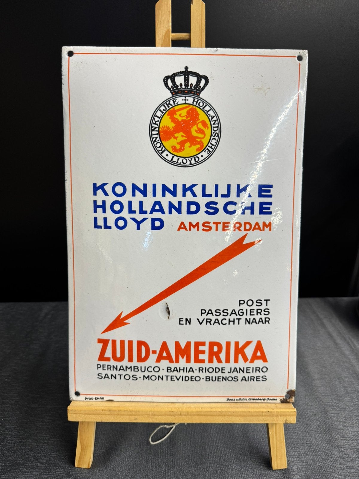 Panneau d'affichage en émail South America Line, Panneau publicitaire, Enlèvement ou Envoi, ., Utilisé