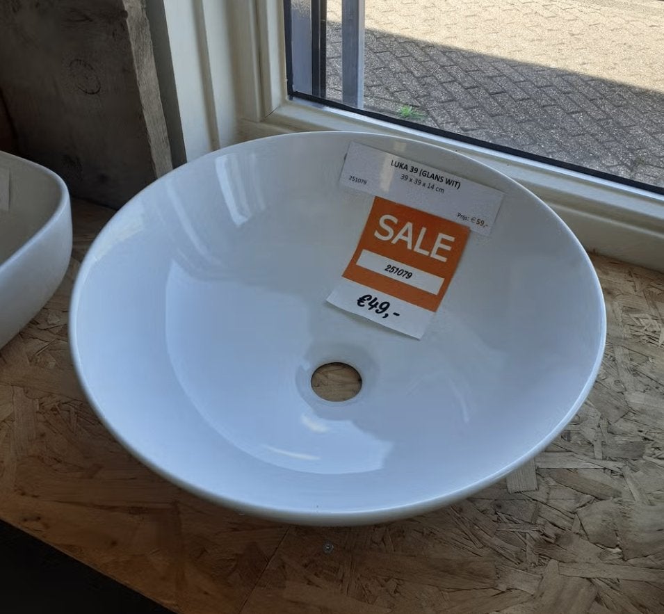 AANBIEDING! Waskom, glans wit, rond, modern, Luka 39, Ophalen of Verzenden, Nieuw, Wit, Modern