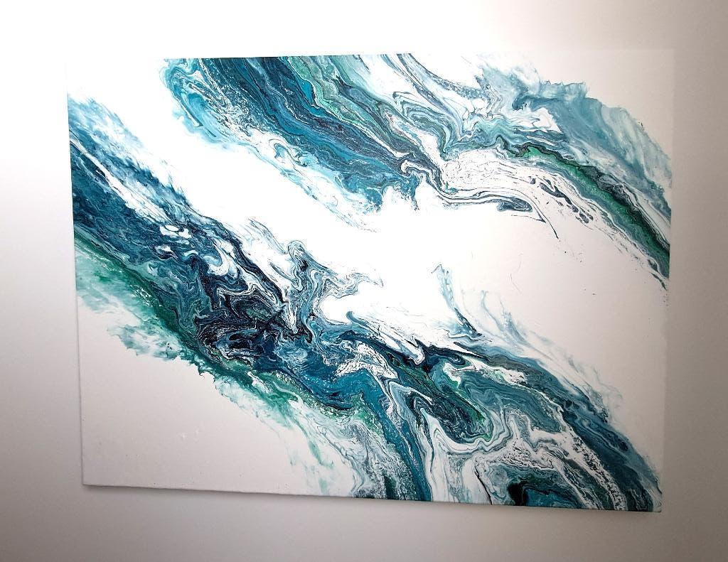 Abstract Modern Acryl canvas 90*120cm - blauw wit, Antiek en Kunst, Ophalen
