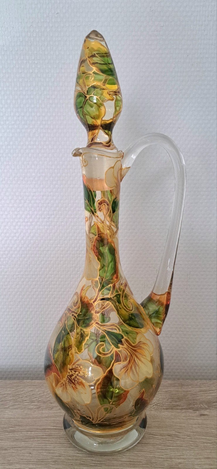 Art Nouveau aiguière carafe verre soufflé émaillé Legras, Enlèvement ou Envoi