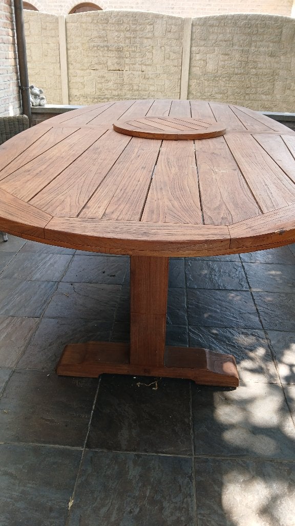 Tuintafel teak Rough, Tuin en Terras, Ophalen, Gebruikt, Ovaal, Teakhout
