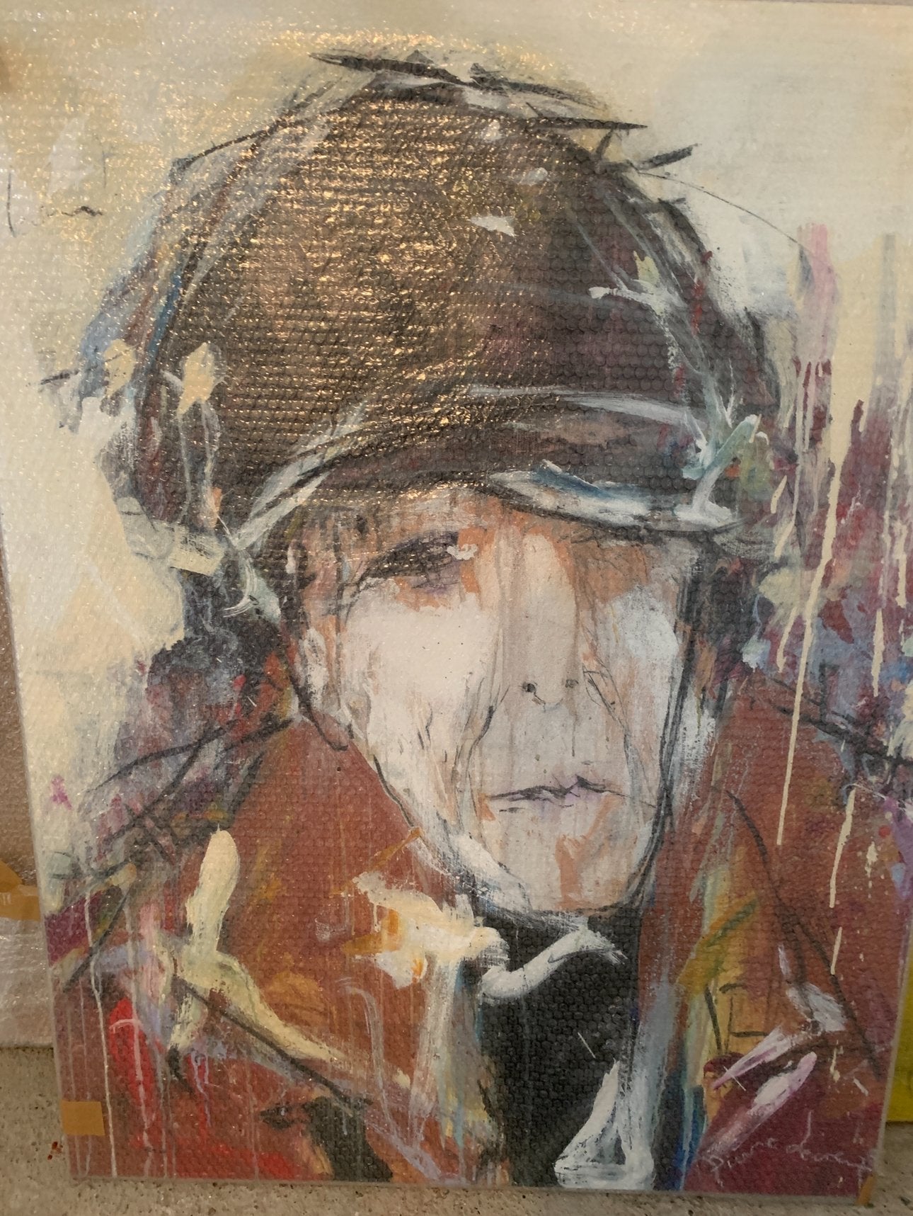LEONARD COHEN portret acryl op canvas 125 cm x 9, Ophalen, Origineel werk, Portret of Personen, Doek