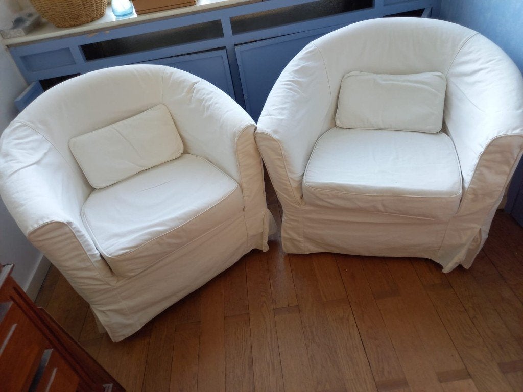 fauteuil club vintage coton blanc, Enlèvement, Utilisé, Bois, Vintage