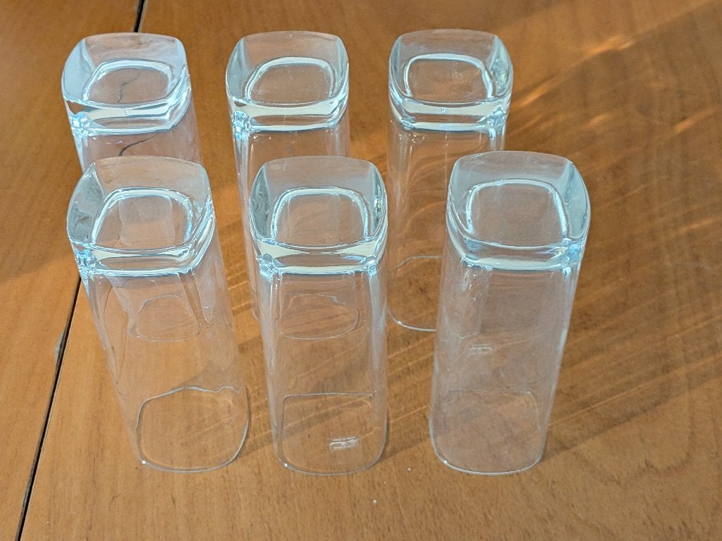 12 verres Luigi Bormioli — 2 sets de 6 (verres bas + hauts), Enlèvement, Utilisé