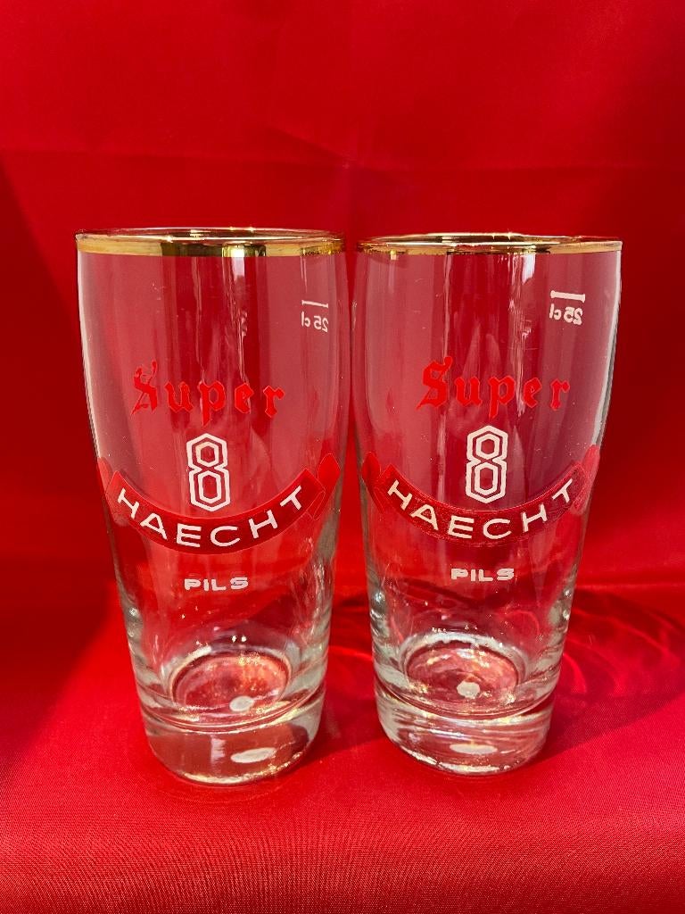 Verres à bière Super8 Haecht Pils 25cl avec bord doré, Enlèvement ou Envoi, Utilisé, Verre à bière