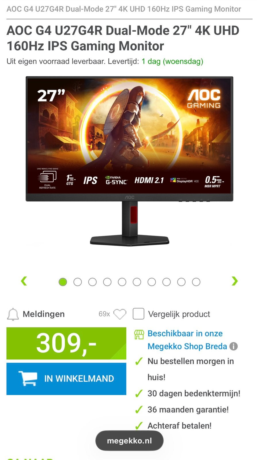 AOC G4 U27G4R Dual mode, Informatique & Logiciels, Moniteurs, Gaming, IPS, 1 à 2 ms, Comme neuf