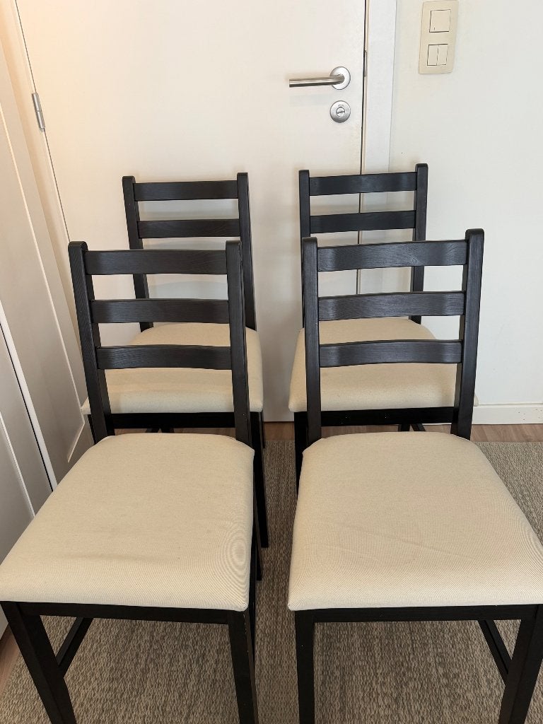 4 IKEA LERHAMN stoelen, Ophalen, Zwart, Zo goed als nieuw, Vier