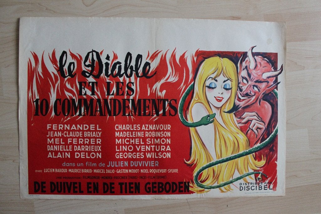 filmaffiche Alain Delon le diable et les 10 com filmposter, Rechthoekig Liggend, Ophalen of Verzenden, Zo goed als nieuw, A1 t/m A3