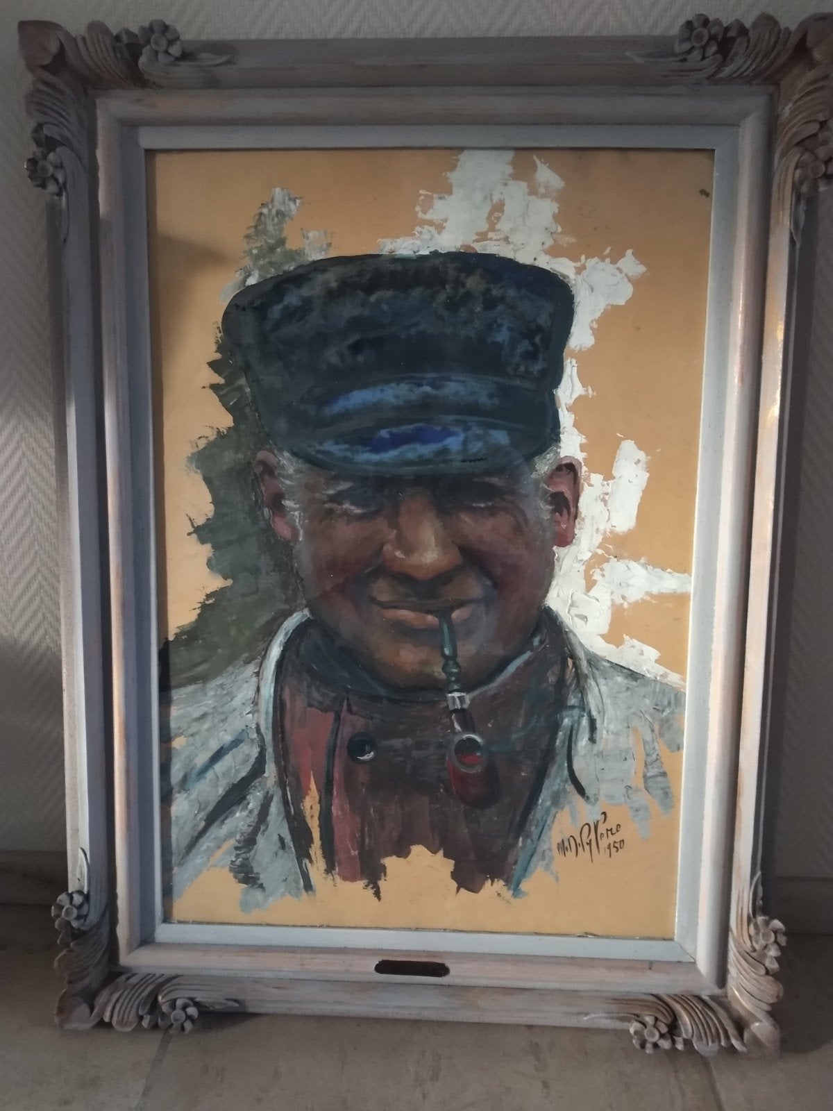 schilderij kunstschilder de pypere kuurne, Antiek en Kunst, Ophalen, Bijzondere lijst, Portret of Personen
