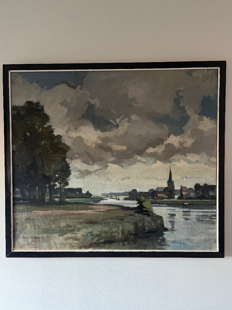 origineel Herman Verbaere, Antiek en Kunst, Ophalen, Doek, Landschap, Olieverf
