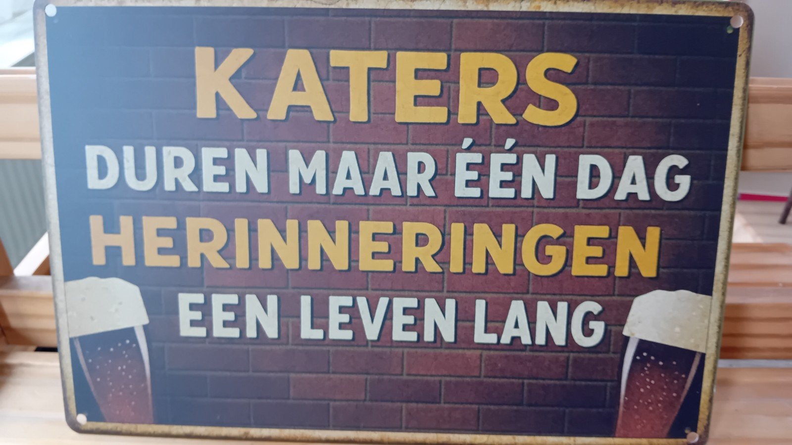 mooie teksplaat voor mensen die graag doorzakken, Ophalen of Verzenden