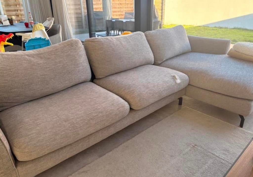 Grijze zetel L vorm, Maison & Meubles, Canapés | Coins salons complets, Utilisé, Tissus, Enlèvement