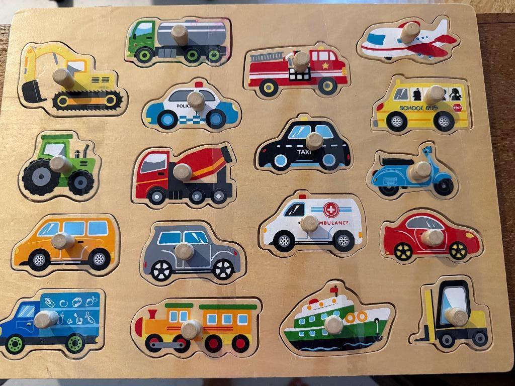 Houten puzzel auto’s, Ophalen of Verzenden, 10 tot 50 stukjes, Gebruikt, 6 maanden tot 2 jaar
