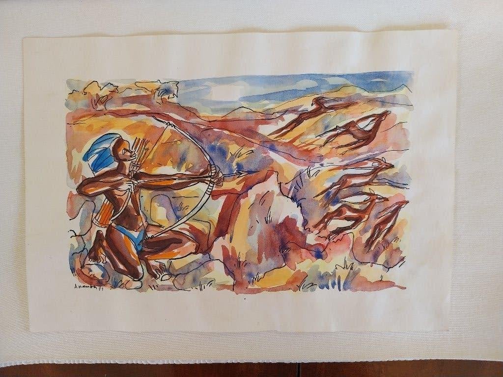 AQUARELLES AFRICAINES, Enlèvement ou Envoi, Gouache, Panneau