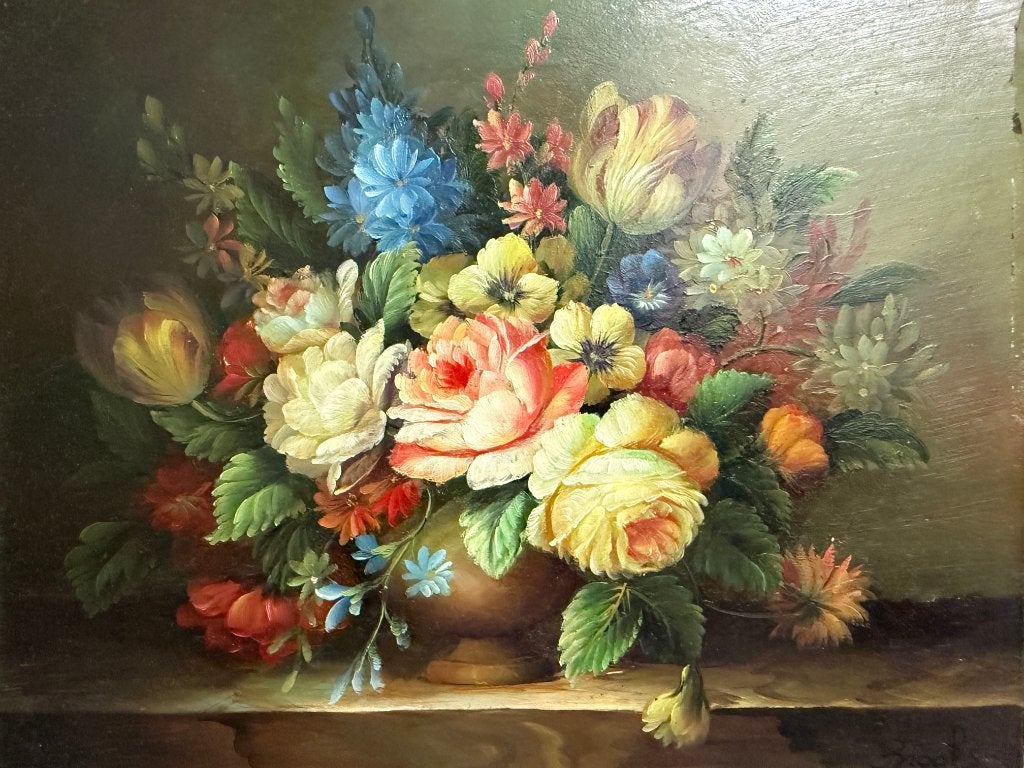 Brooks - Olieverfschilderij, Antiek en Kunst, Ophalen of Verzenden, Echtheidscertificaat, Olieverf, Bloemen
