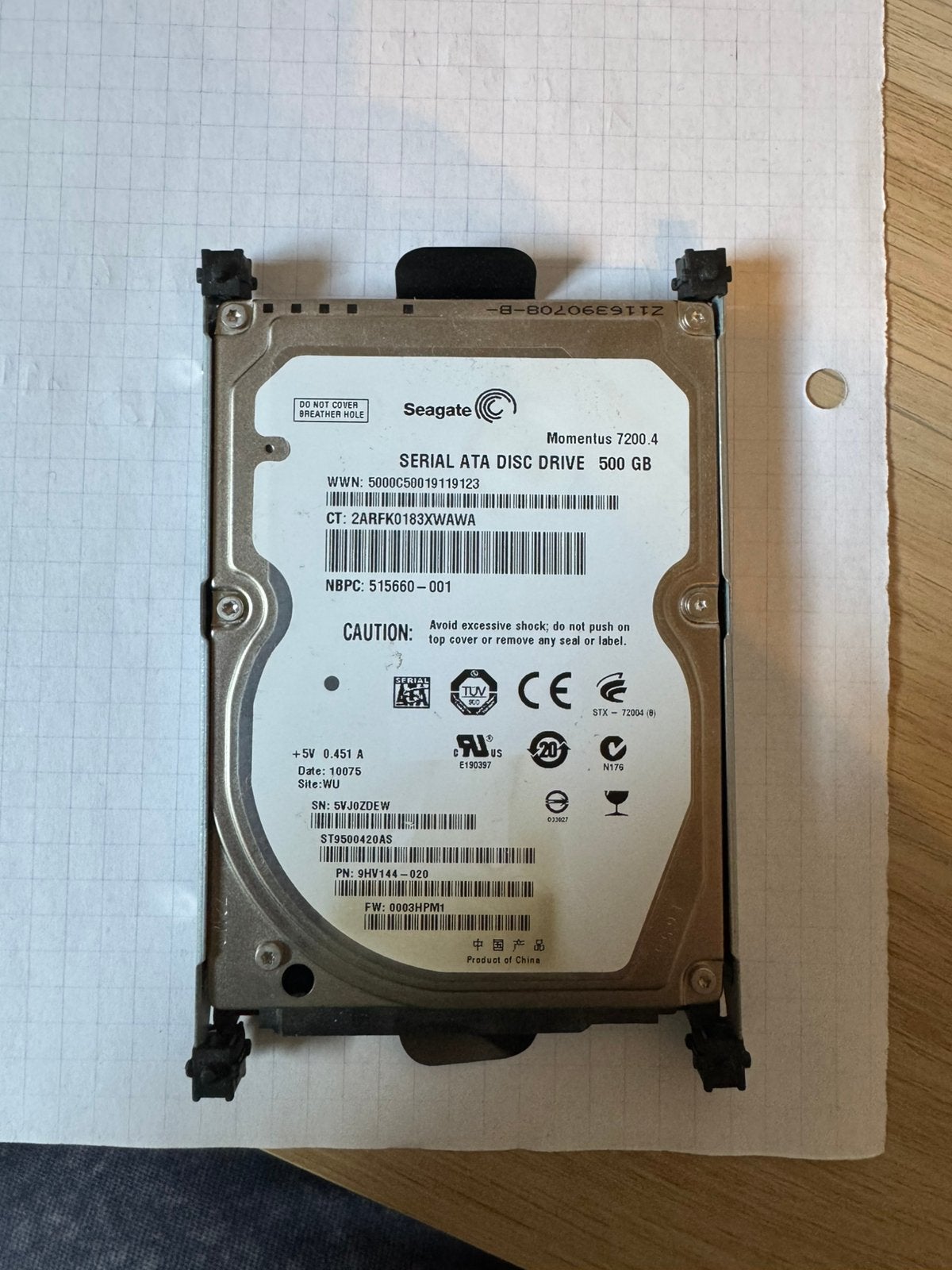 HDD 2,5” SATA 500GB Seagate Momentus 7200.4, Computers en Software, Harde schijven, Ophalen, Intern, Gebruikt, Laptop