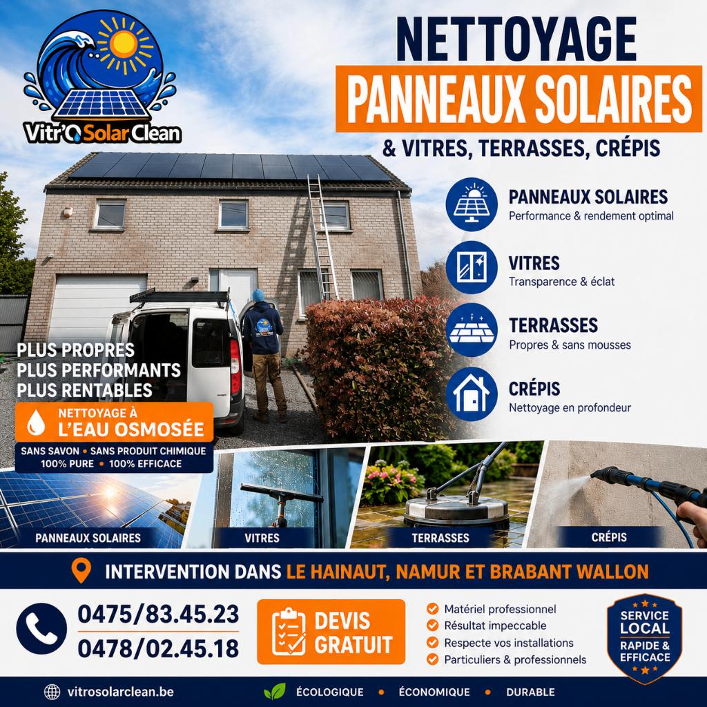 Nettoyage panneaux solaires / Photovoltaïques & vitres, Enlèvement, Comme neuf