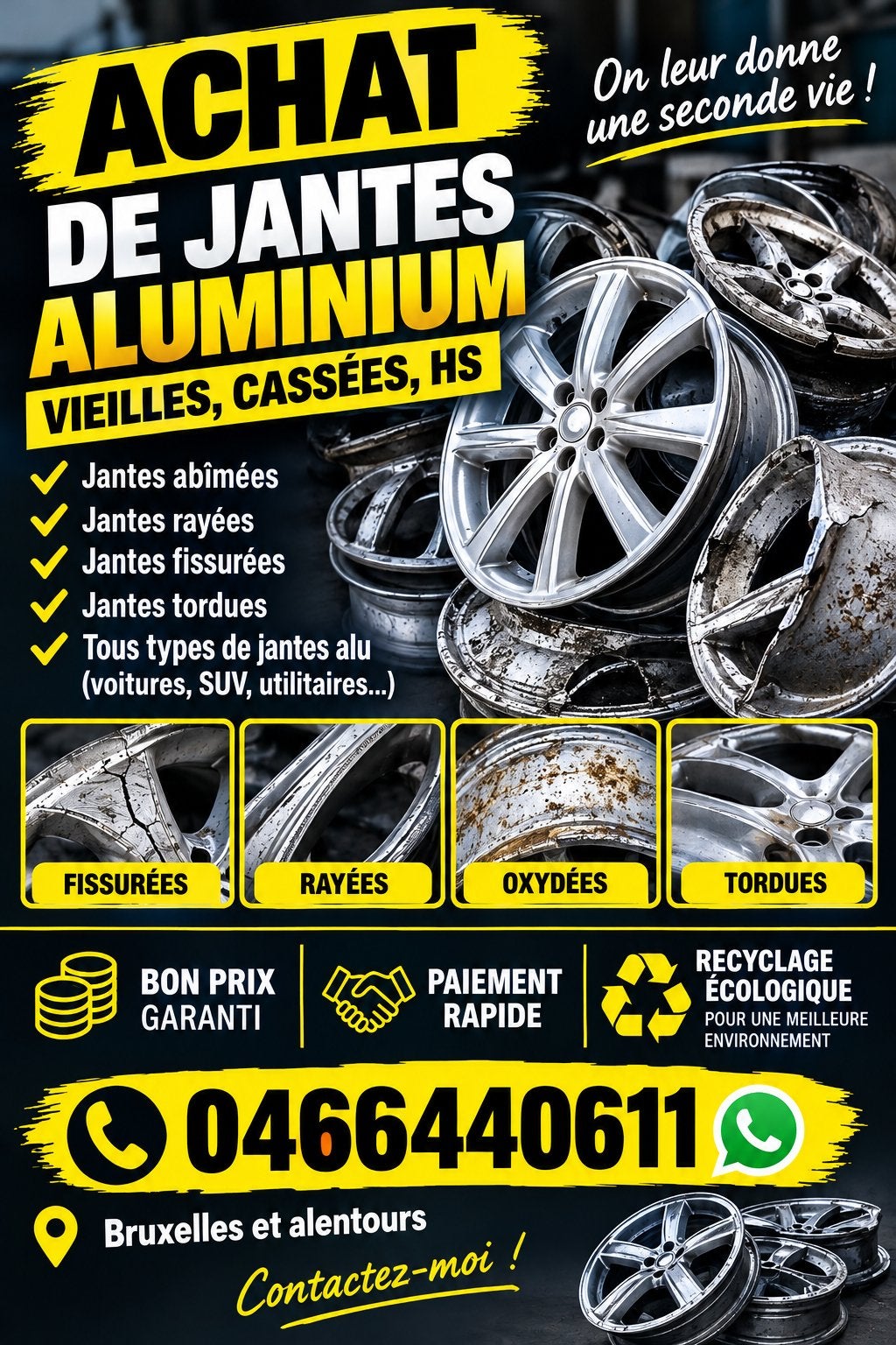 ACHAT DE JANTES EN ALUMINIUM   Vous avez de vieilles jantes, Hobby en Vrije tijd, Ophalen, Zo goed als nieuw
