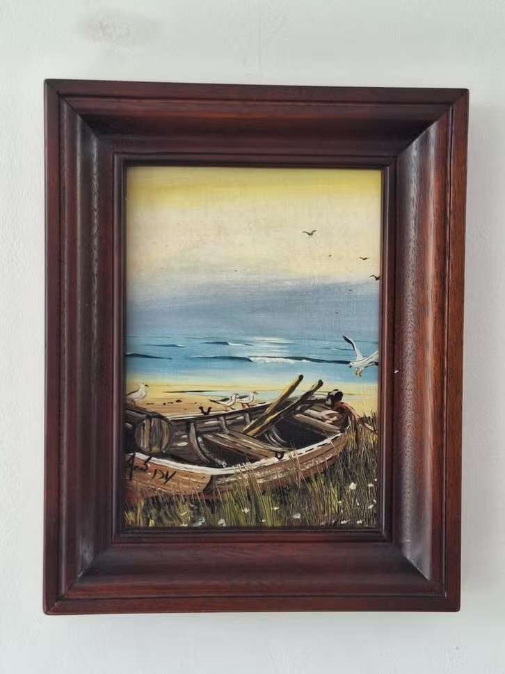 Schilderij: Verlaten vissersboot op strand "Andy", Antiek en Kunst, Kunst | Schilderijen | Klassiek, Maritiem / water, Doek, Realistisch