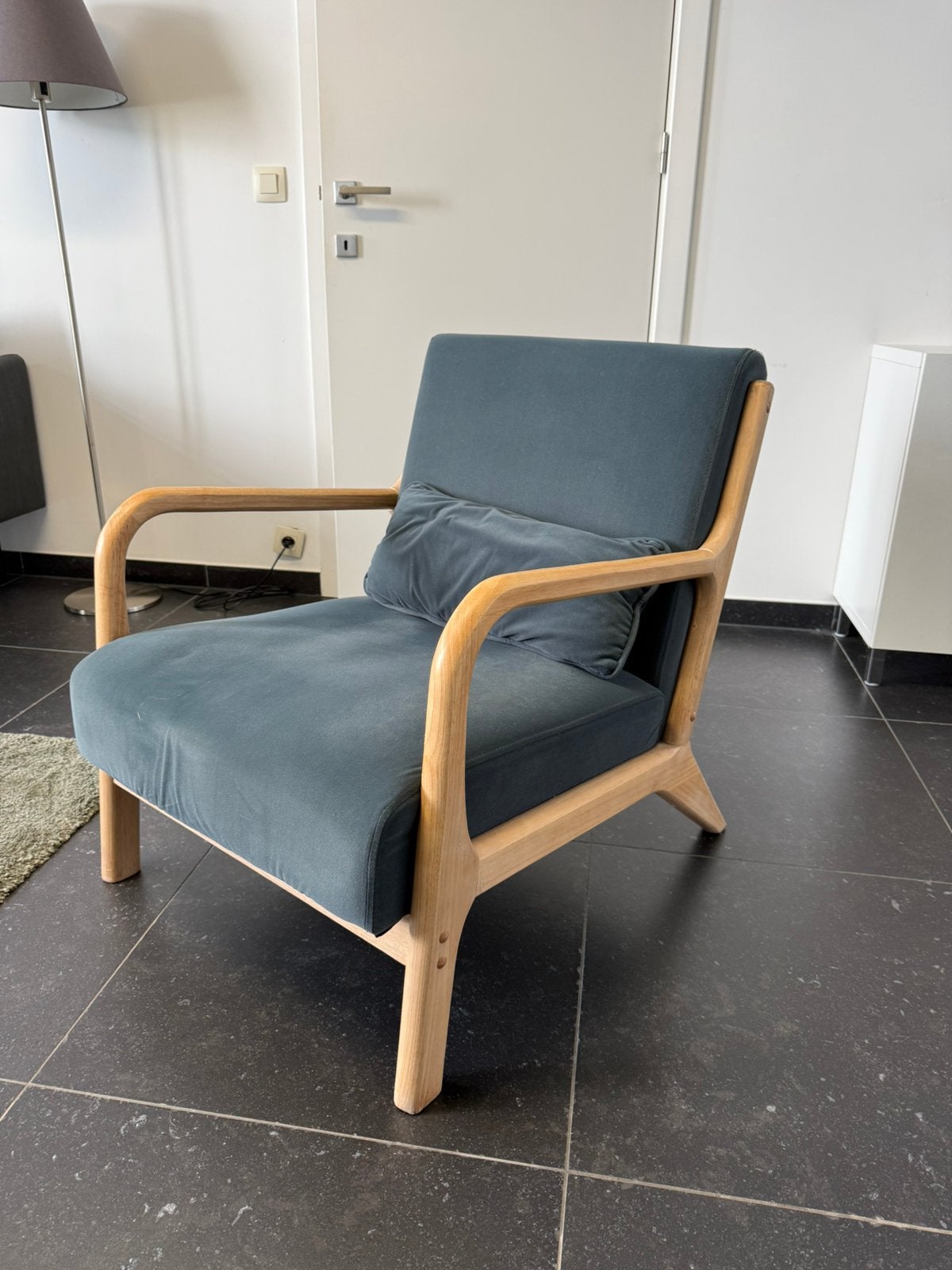 Grijsgroene fauteuil van Woood, Ophalen, Zo goed als nieuw