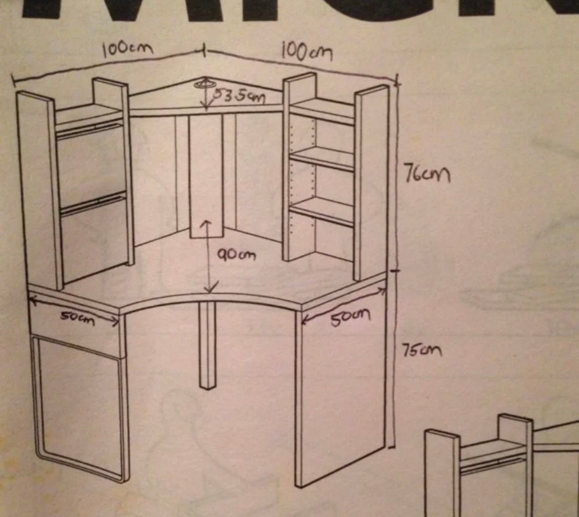 Bureau d’angle avec éclairage, Maison & Meubles, Bureaux, Autres styles, Utilisé, IKEA, Blanc