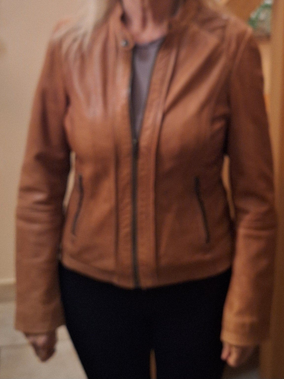 Cognac kleurig lederen biker jasje. Maat 38. Street One., Ophalen, Maat 38/40 (M), Jasje