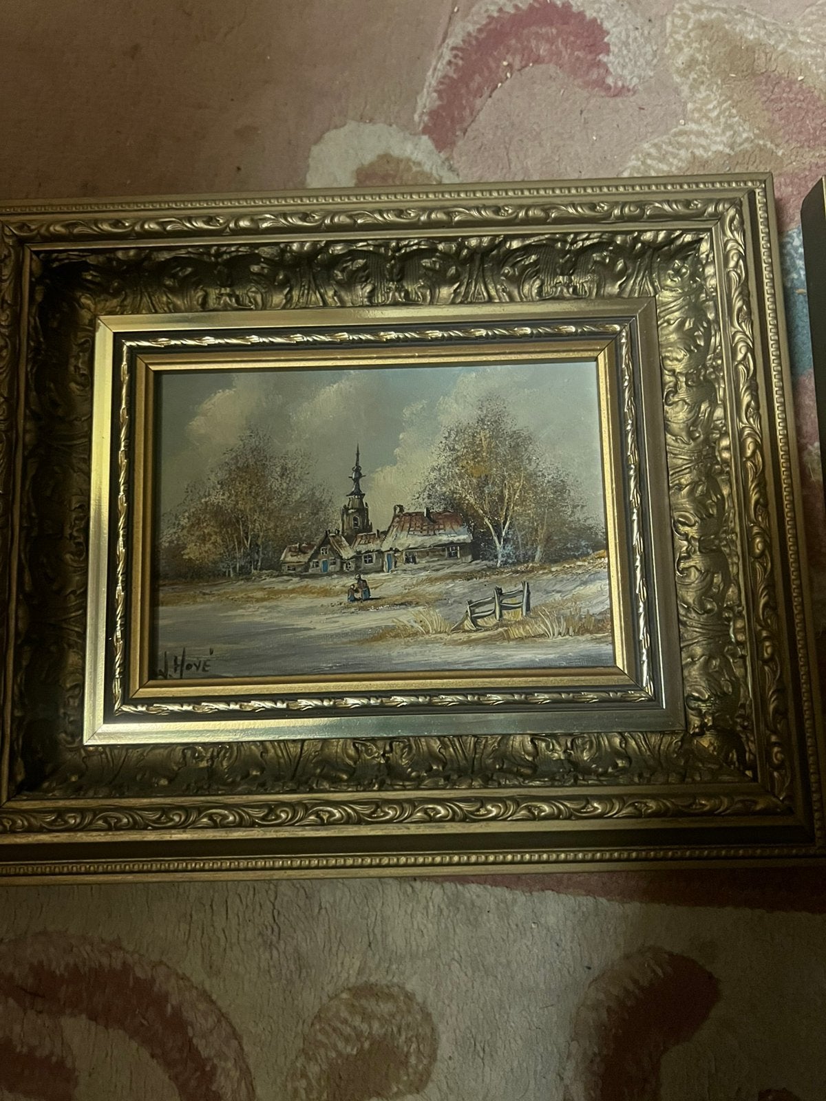 Prachtige set van 3 winterlandschappen – W. Hove, Enlèvement, Peinture à l'huile, Panneau