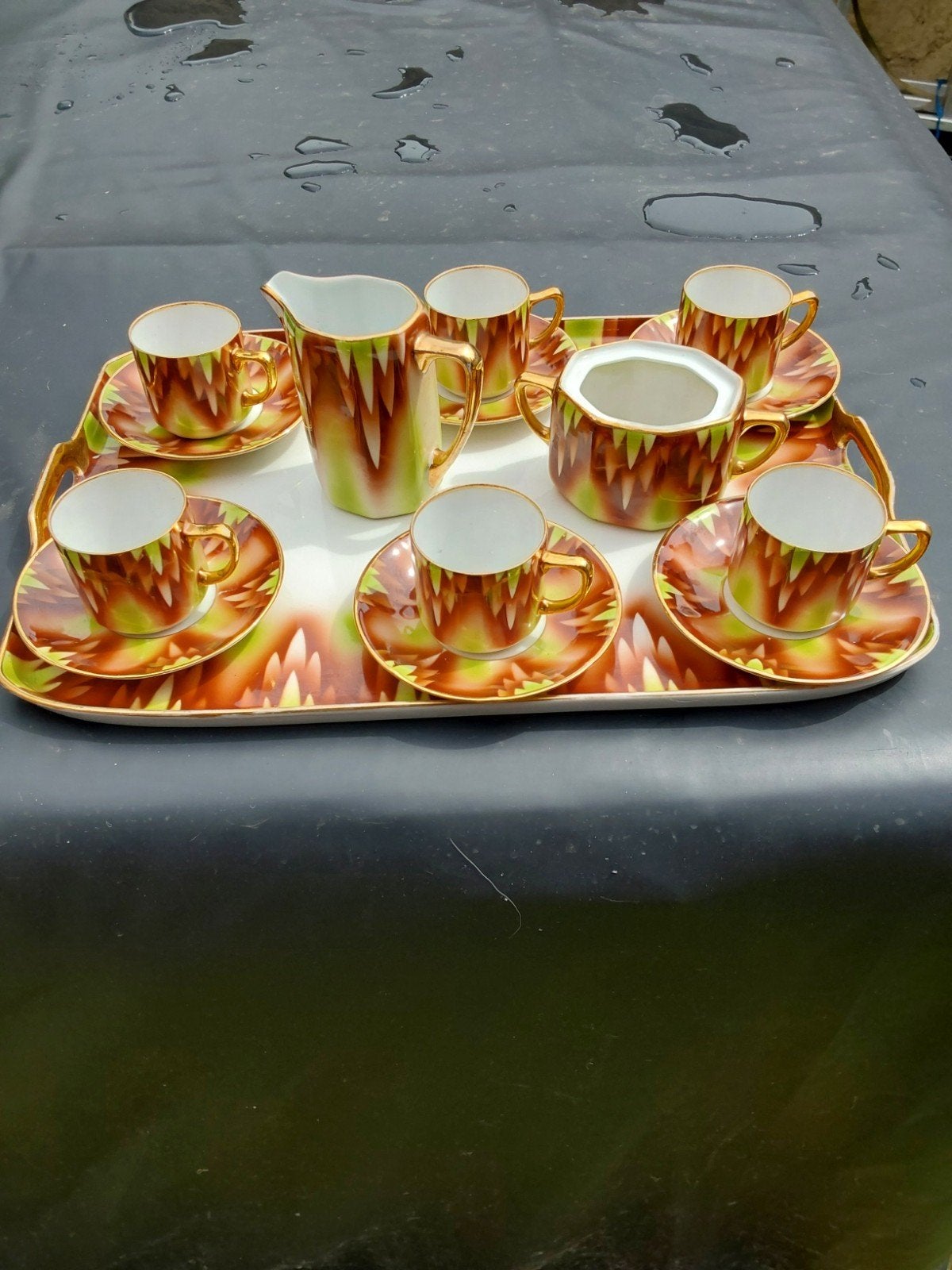 TE KOOP KOFFIESET+PLATTER=SIGNIER BOEME KERAMIEK 42€, Antiek en Kunst, Ophalen