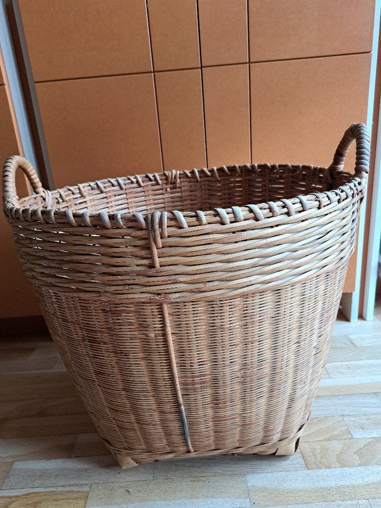 Grand panier en osier, Osier, Rond, Comme neuf, Tressé
