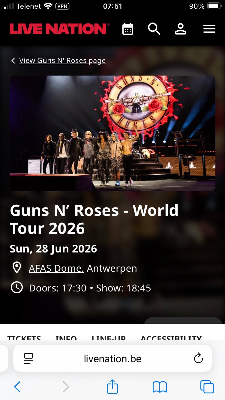 Verminderde prijs!!! Guns ‘n roses 28/06 afas dome antwerpen