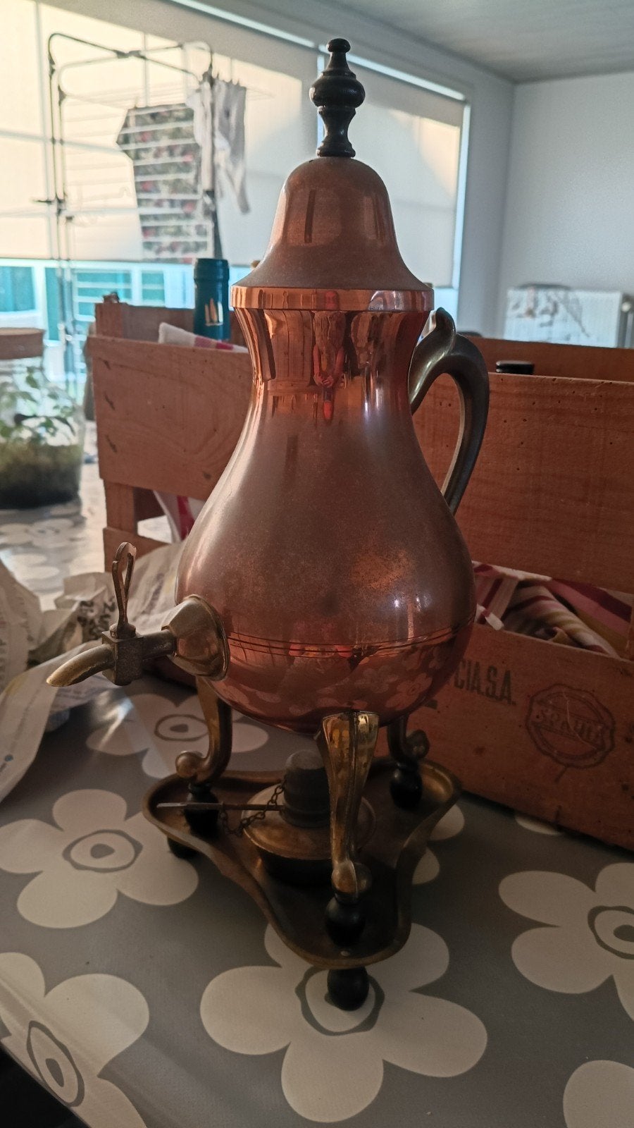 antieke kraantjeskan 19de eeuw waterkoker koffiepot samovar, Ophalen, Koper