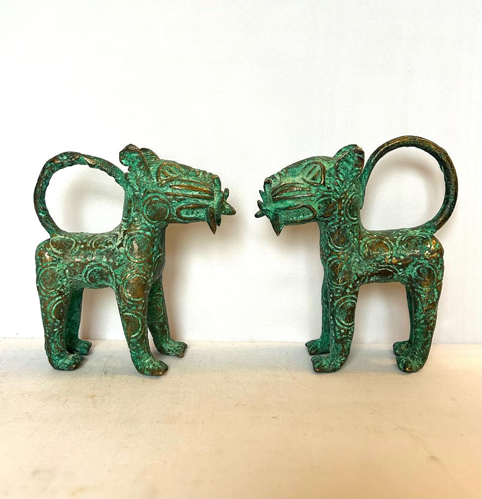 paar Afrikaanse deco brons luipaard van Benin, Ophalen of Verzenden, Brons