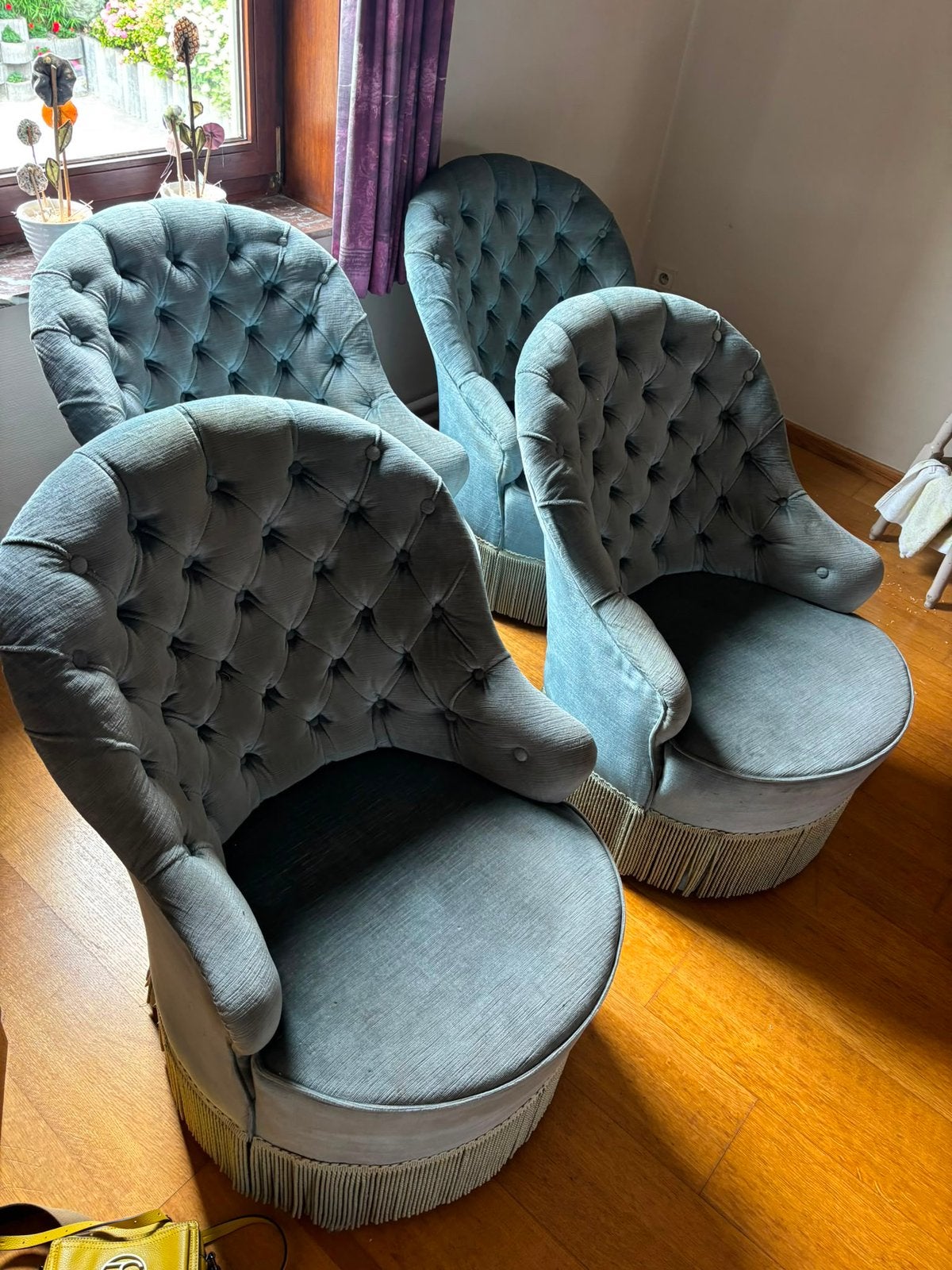 Stoffen blauwe vintage zetels, Huis en Inrichting, Ophalen, Zo goed als nieuw
