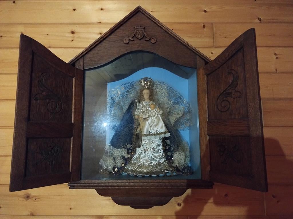 Maria met kind in houten kapel, Antiek en Kunst, Ophalen of Verzenden