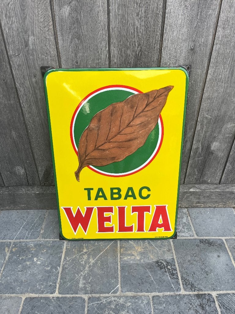 Welta tabac emaille reclamebord, Verzamelen, Ophalen, Gebruikt, Reclamebord