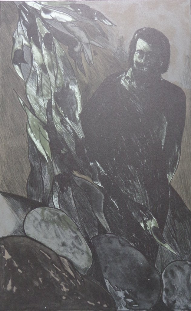 WOLFF BUCHHOLZ / MANN VEGETATIVER FIGUR / KLEURLITHO 56x38cm, Signé, Enlèvement ou Envoi