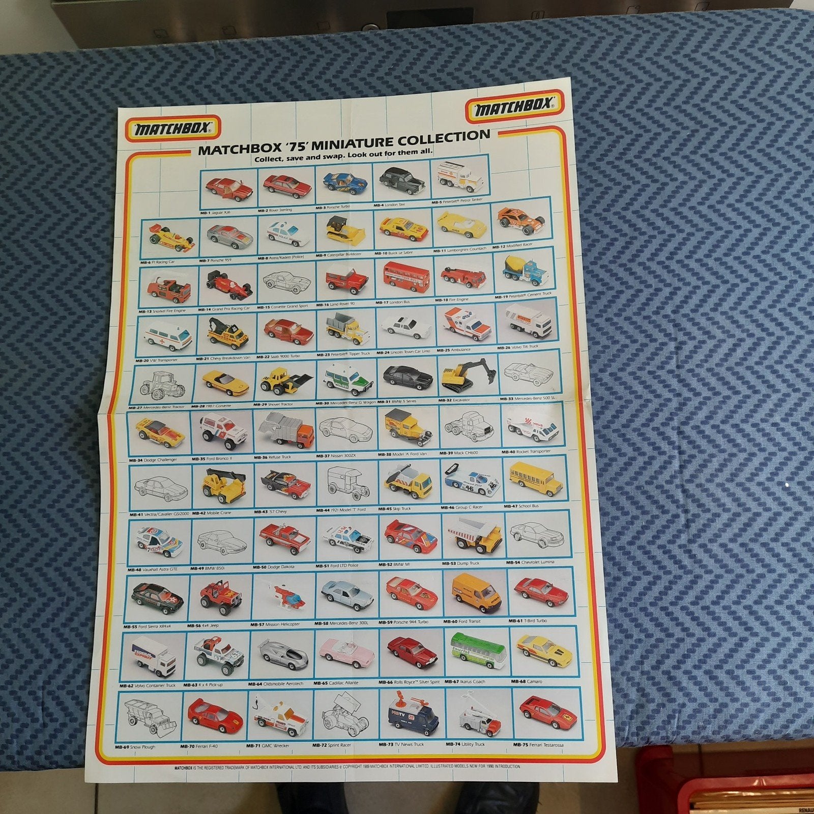 MATCHBOX * VINTAGE POSTER met de 75 BASISMODELLEN  MATCHBOX, Hobby en Vrije tijd, Ophalen, Zo goed als nieuw, Overige typen, Matchbox