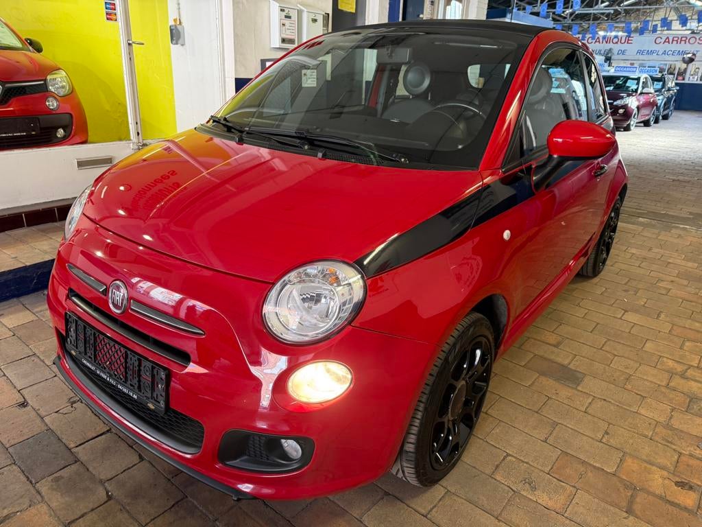 Fiat 500 Cabriolet 1.4 i sport  boite 6 2013 135.000 km, Auto's, Fiat, Zwart, 4 cilinders, Cabriolet, Leder en Stof