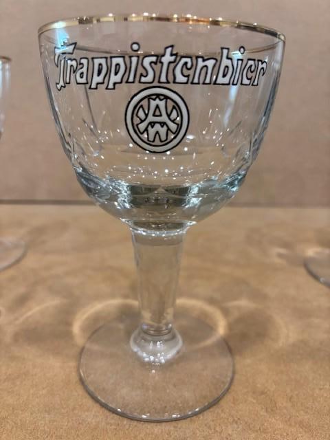 Oude Westmalle trappistglazen geslepen - gouden rand emaille, Verzamelen, Biermerken, Zo goed als nieuw, Glas of Glazen, Overige merken