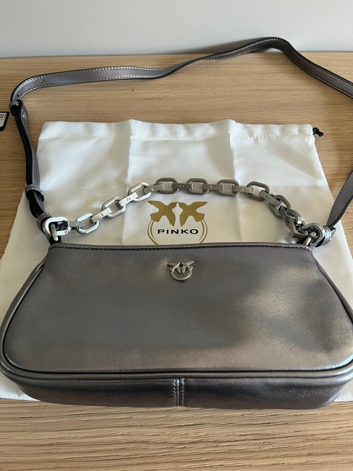 PINKO handtas Half Moon Metallic Silver, Ophalen, Nieuw, Grijs, Handtas