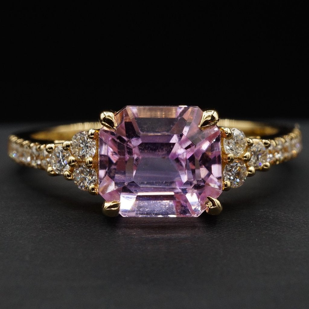 14k gouden ring 0.30ct diamant 2.36ct diep roze kunziet HRD, Ophalen of Verzenden, Zo goed als nieuw, 17 tot 18, Roze