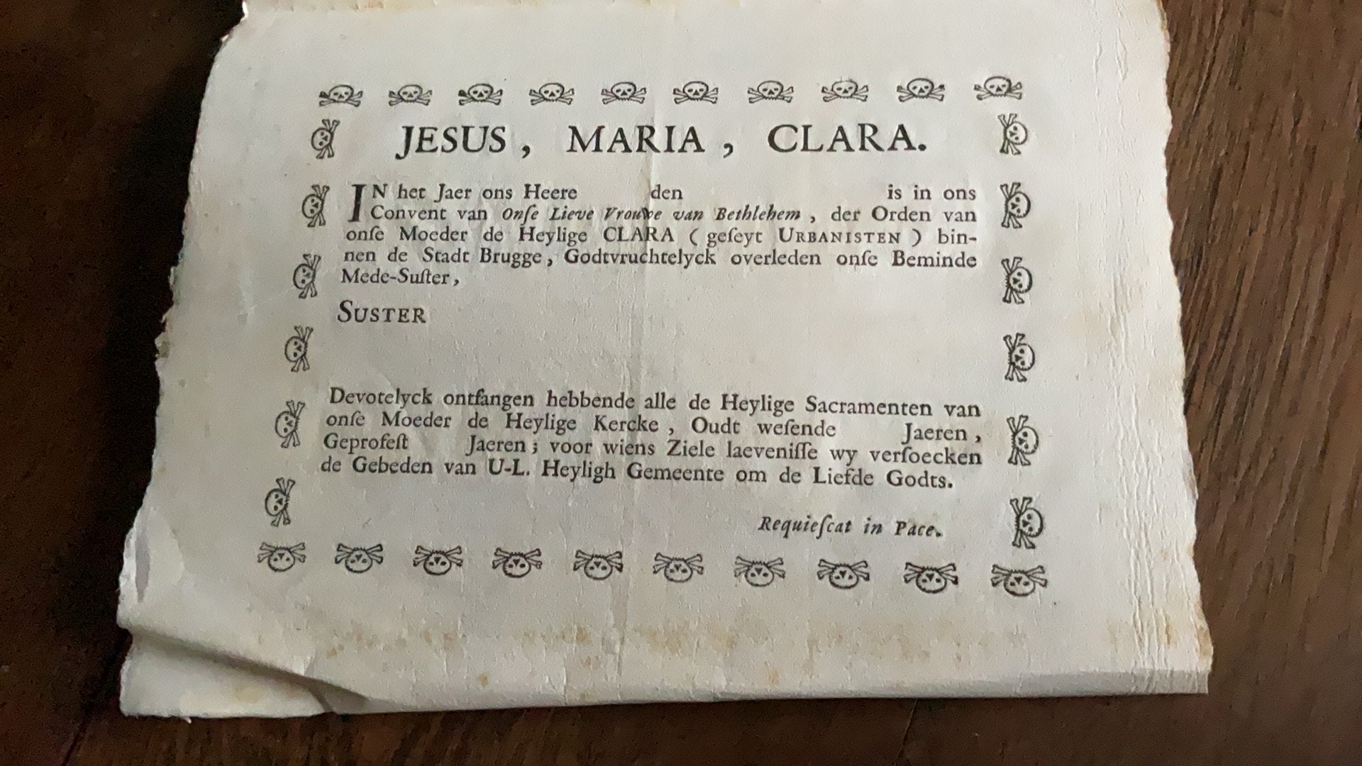 Oud document voor overlijden 18 eeuws ? Brugge begijnhof?, Verzamelen, Ophalen of Verzenden, Zo goed als nieuw