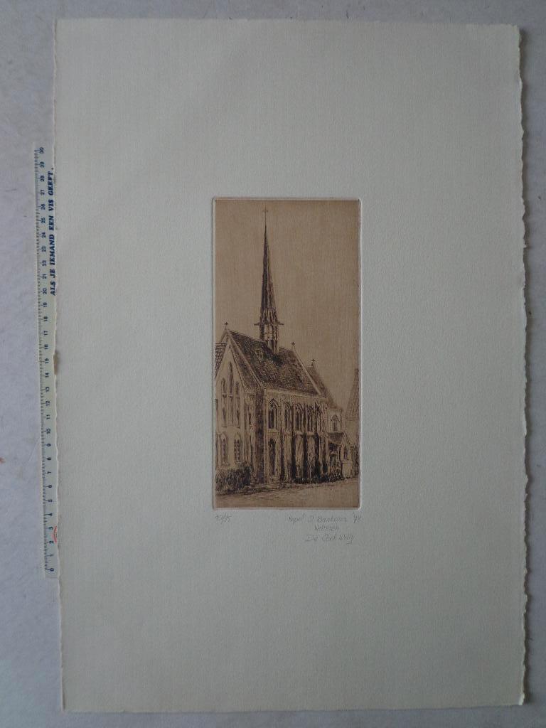 Ets van Willy De Cock Kapel Sint-Barbara te Wetteren 1978, Antiek en Kunst, Origineel, Stadsgezicht, Ophalen of Verzenden, 1950 - 1999