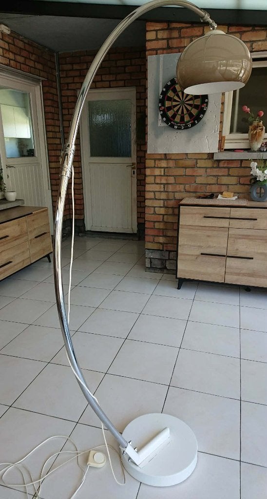Iconische vintage telescopische booglamp, Huis en Inrichting, Lampen | Vloerlampen, Ophalen, Gebruikt, Vintage, Metaal