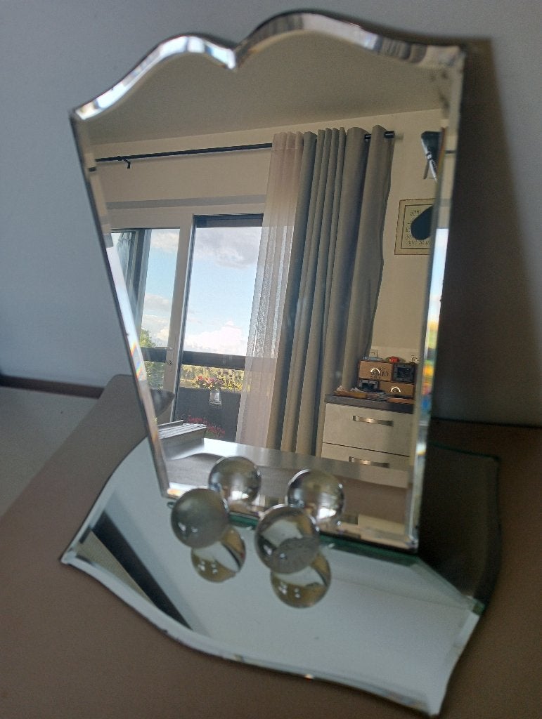 Miroir de coiffeuse vintage de style Art Déco, Antiquités & Art, Enlèvement ou Envoi, Autres formes, Moins de 50 cm, Moins de 100 cm