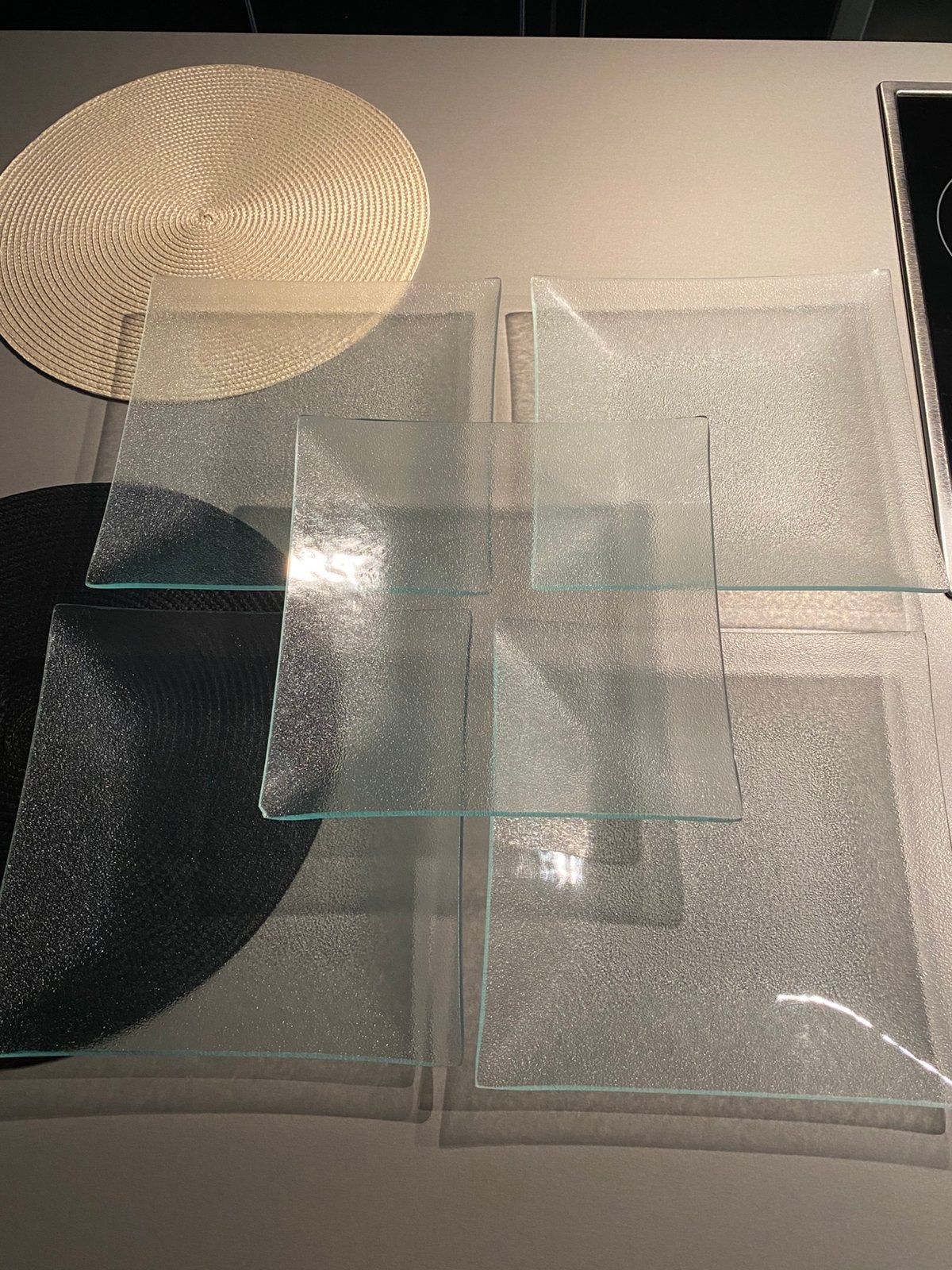 Lot de 5 grandes assiettes en verre, Maison & Meubles, Cuisine | Vaisselle, Assiettes(s), Verre, Enlèvement, Utilisé