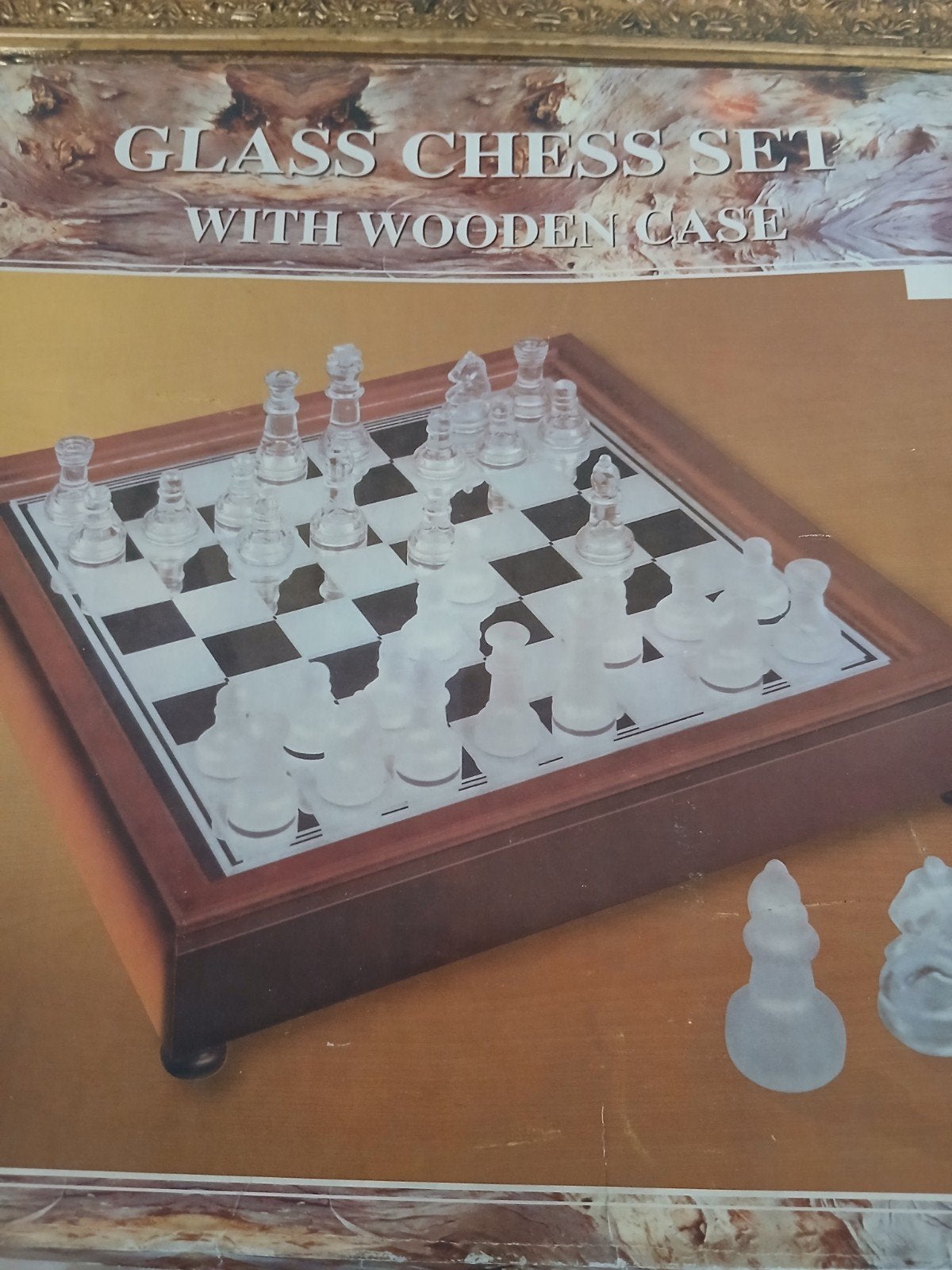 Prachtig Glazen Schaakspel met Luxe Houten Kist (100% Comple, Enlèvement