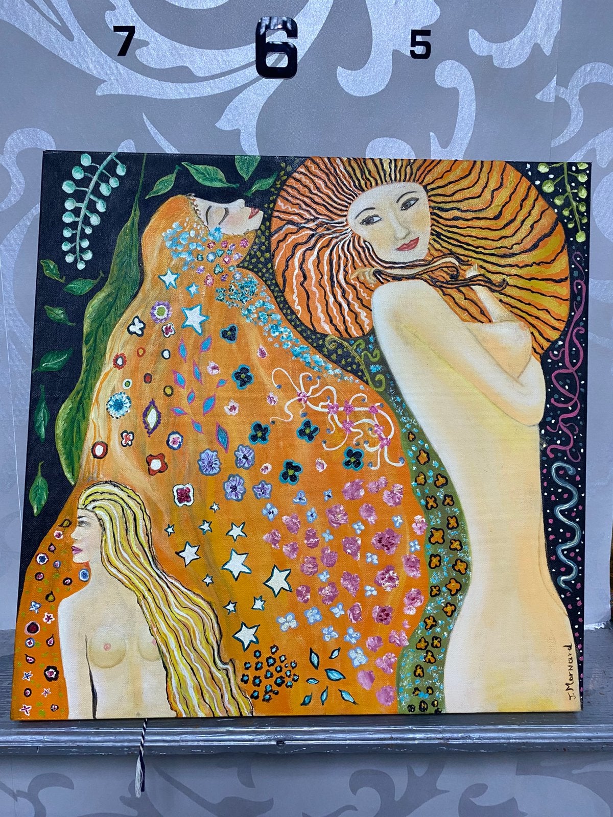 Schilderij op doek - Klimt Style - J. Mornard, Antiek en Kunst, Kunst | Schilderijen | Modern, Hout, Ophalen of Verzenden, Gesigneerd