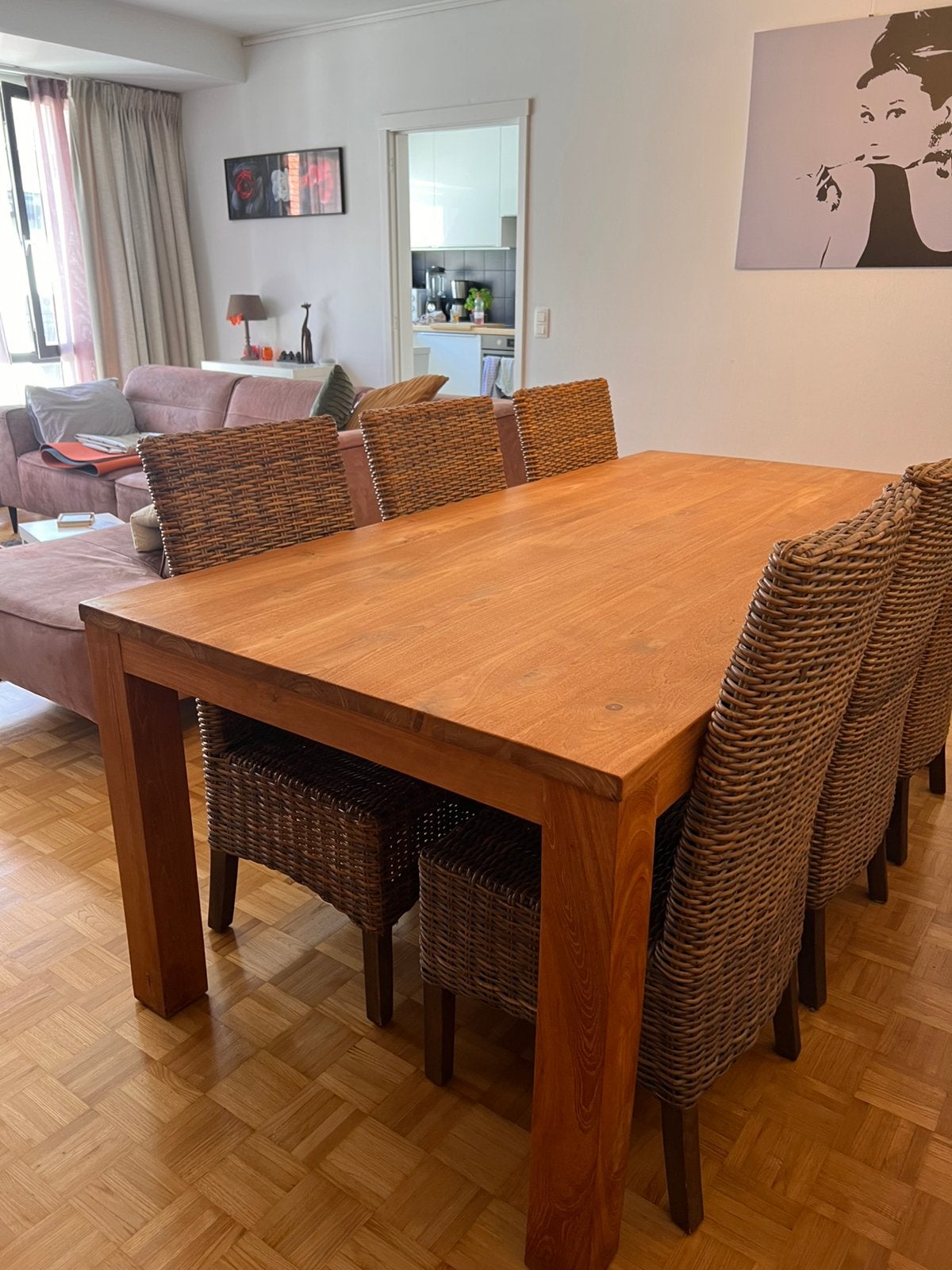Mooie eetplaats in teakhout, Enlèvement, Utilisé, Landelijk, 6 à 8 chaises